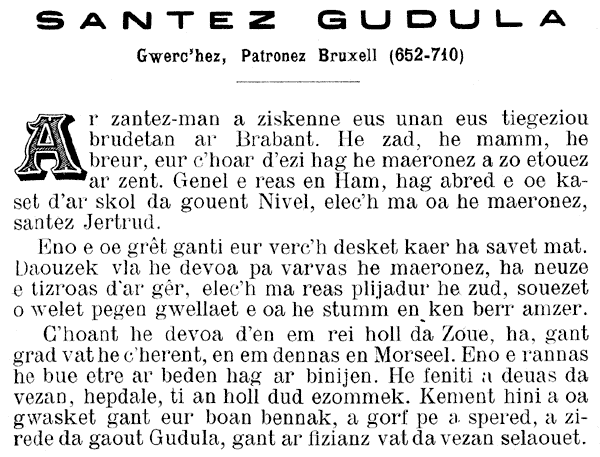 Histoire de Sainte Gudule, patrone de Bruxelles, en breton, 652-710