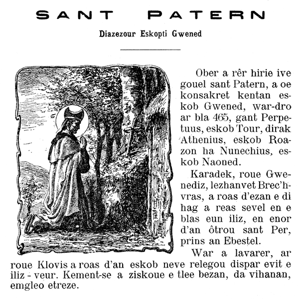 Buhe sant Patern, diazezour escopti Gwened. Vie de saint Patern fondateur de l’eveche de Vannes, aujourd’hui le morbihan.