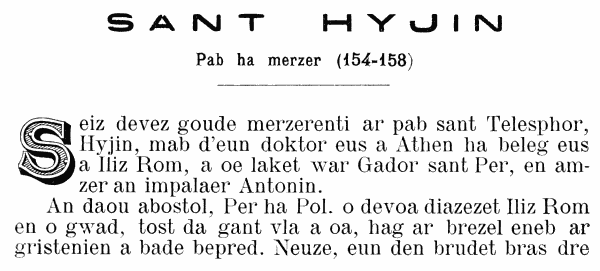 Texte en breton, vie de sainte hyjin